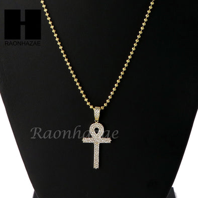 Sterling Silver .925 AAA Lab Diamond ANKH Cross 2.5mm Moon Chain SS011 - Raonhazae