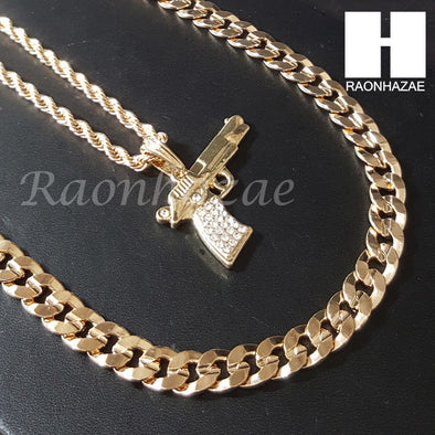 MEN MACHINE GUN CHAIN DIAMOND CUT 30" CUBAN LINK CHAIN NECKLACE S076G - Raonhazae