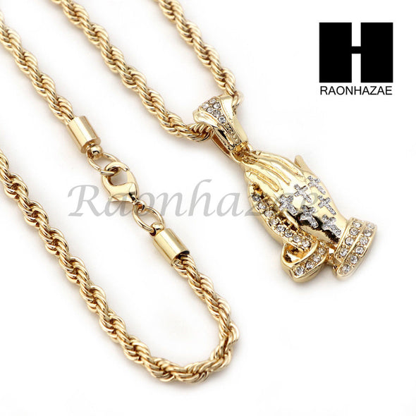 PRAYING HANDS ROPE CHAIN DIAMOND CUT 30" CUBAN LINK CHAIN NECKLACE S08G - Raonhazae