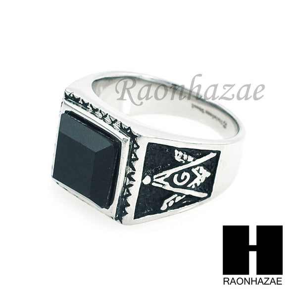 MEN 316L STAINLESS STEEL BLACK ONYX STONE SILVER BLACK RING SIZE 8-12 SR015S - Raonhazae