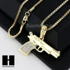 RUBY HANDGUN PLUG PENDANT 24" 30" ROPE BOX CUBAN CHAIN NECKLACE SET S03 - Raonhazae