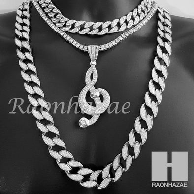 Hip Hop G clef Pendant 16" Choker 18" Tennis 30" Miami Cuban Chain 20S - Raonhazae