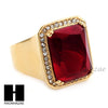 MEN RING 316L STAINLESS STEEL GOLD RED RUBY CZ RING SIZE 8-12 SR015RD - Raonhazae
