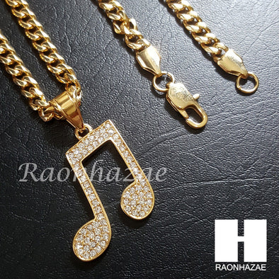 316L Stainless steel Gold Music Note Pendant 5mm Cuban Chain S2 - Raonhazae