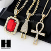 RUBY ANKH CROSS PENDANT 24" 30" ROPE BOX CUBAN CHAIN NECKLACE SET S05 - Raonhazae