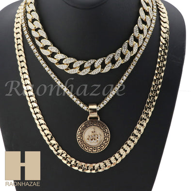 14K GOLD PT ALLAH ROUND MIAMI CUBAN 16"~30" CHOKER TENNIS CHAIN S036 - Raonhazae