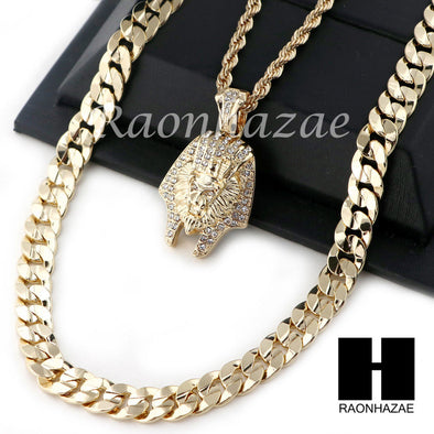 MEN KING TUT ROPE DIAMOND CUT 30" CUBAN LINK CHAIN NECKLACE SET SS01G - Raonhazae