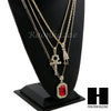 RUBY ANKH CROSS PENDANT 24" 30" ROPE BOX CUBAN CHAIN NECKLACE SET S04 - Raonhazae