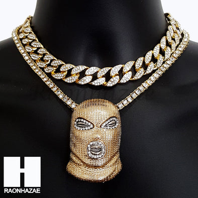 Hip Hop Premium Goon Mask Miami Cuban Choker Tennis Chain Necklace H - Raonhazae