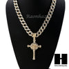 Men 14k Plated Jesus Cross Crucifix Pendant 30" Cuban Link Chain NN033G - Raonhazae