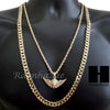 MEN GOLD MIGOS LION CROSS CHARM CUT 30" CUBAN LINK CHAIN NECKLACE S085G - Raonhazae