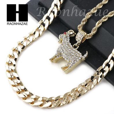 KODAK BLACK GOAT CHARM DIAMOND CUT 30" CUBAN CHAIN NECKLACE SET G24 - Raonhazae