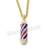 Men Bling Gold Barber Shop Pendant w/ 5mm 24" 30" Brass Cuban Chain A12 - Raonhazae