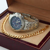 Silver PT Designer Bezel Metal Band Round Watch Diamond Cut Cuban Bracelet G91S - Raonhazae