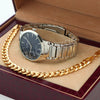 Silver PT Designer Bezel Metal Band Round Watch Diamond Cut Cuban Bracelet G94S - Raonhazae