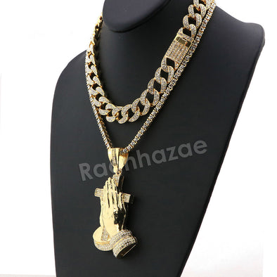 Hip Hop Quavo PRAYING HANDS Miami Cuban Choker Tennis Chain Necklace L19 - Raonhazae