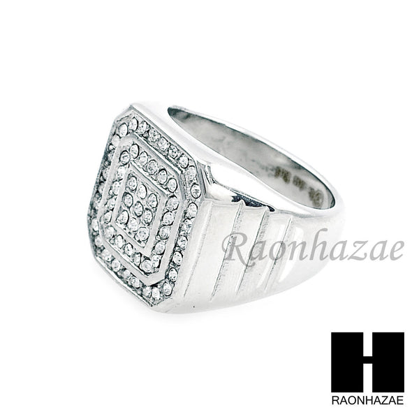 MEN RING 316L STAINLESS STEEL WHITE GOLD CZ BLING RING SIZE 8-12 SR012S - Raonhazae