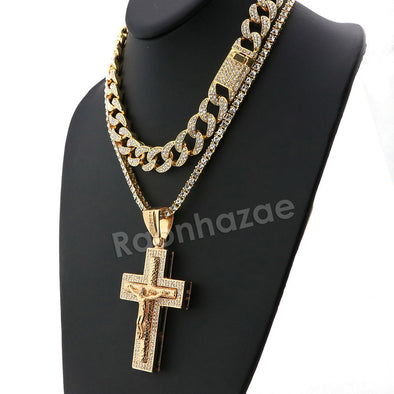 Hip Hop Quavo Jesus Crucifix Miami Cuban Choker Tennis Chain Necklace L18 - Raonhazae