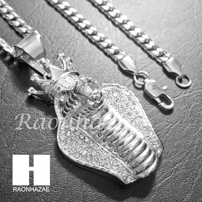 316L Stainless steel Silver King Cobra w/ 5mm Cuban Chain SG010 - Raonhazae