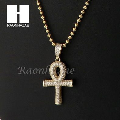 Sterling Silver .925 AAA Lab Diamond ANKH Cross w/2.5mm Moon Chain S37 - Raonhazae