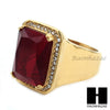 MEN RING 316L STAINLESS STEEL GOLD RED RUBY CZ RING SIZE 8-12 SR015RD - Raonhazae