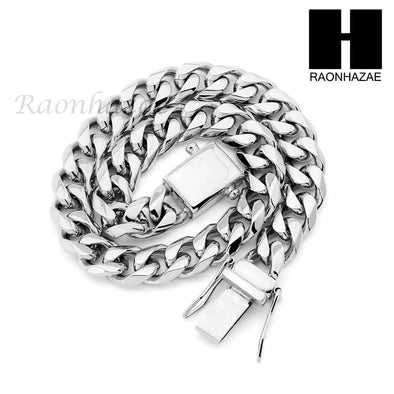 Stainless steel White Gold Heavy 10mm Miami Cuban Link Chain Necklace Bracelet 4 - Raonhazae