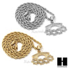 MENS HIP HOP KNUCKLE DUSTER PENDANT 24" ROPE CHAIN NECKLACE N032 - Raonhazae