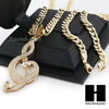 MENS G Clef MUSIC PENDANT & DIAMOND CUT CUBAN LINK CHAIN NECKLACE NN56 - Raonhazae