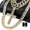 14K GOLD PT Lil JESUS CROSS MIAMI CUBAN 16"~30" CHOKER TENNIS CHAIN S18 - Raonhazae