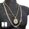 MEDALLION PRAYING HANDS DIAMOND CUT 30" CUBAN CHAIN NECKLACE SET G11 - Raonhazae