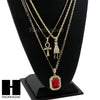 RUBY ANKH PLUG PENDANT 24" 30" ROPE BOX CUBAN CHAIN NECKLACE SET S011 - Raonhazae
