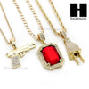RUBY HANDGUN PLUG PENDANT 24" 30" ROPE BOX CUBAN CHAIN NECKLACE SET S03 - Raonhazae