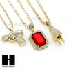 RUBY HANDGUN PLUG PENDANT 24" 30" ROPE BOX CUBAN CHAIN NECKLACE SET S02 - Raonhazae