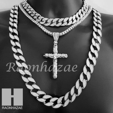 Hip Hop Cross Pendant 16" Choker 18" Tennis 30" Miami Cuban Chain 19S - Raonhazae