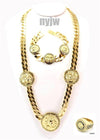 HIP HOP MEDUSA 3 MEDALLION 30" CUBAN LINK CHAIN, BRACELET, RING SET KMC002-AG - Raonhazae