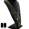 RUBY ANKH CROSS PENDANT 24" 30" ROPE BOX CUBAN CHAIN NECKLACE SET S04 - Raonhazae