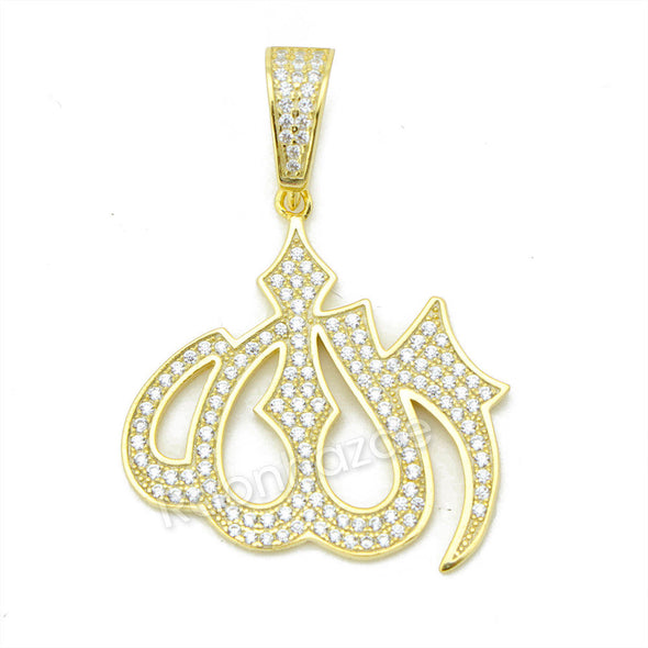 Sterling Silver .925 AAA Lab Diamond Bling Muslim Allah w/2.5mm Moon Cut Chain 5 - Raonhazae