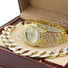 Hip Hop G-Eazy 14K Gold PT Bling Gold Watch Sandblast Bracelet Set F30G - Raonhazae
