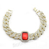 Hip Hop 14K Gold Simulated Diamond Watch Ruby Cuban Bracelet Set F46 - Raonhazae