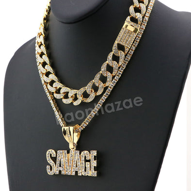 Hip Hop Quavo SAVAGE Miami Cuban Choker Chain Tennis Necklace L39 - Raonhazae