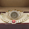 Hip Hop 14K Gold Simulated Diamond Watch Ruby Cuban Chain Bling Bracelet Set F47 - Raonhazae