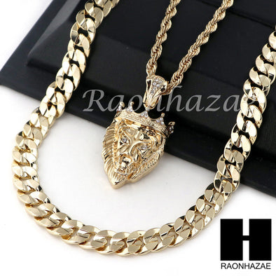 MEN KING LION ROPE CHAIN DIAMOND CUT 30" CUBAN LINK CHAIN NECKLACE S011 - Raonhazae