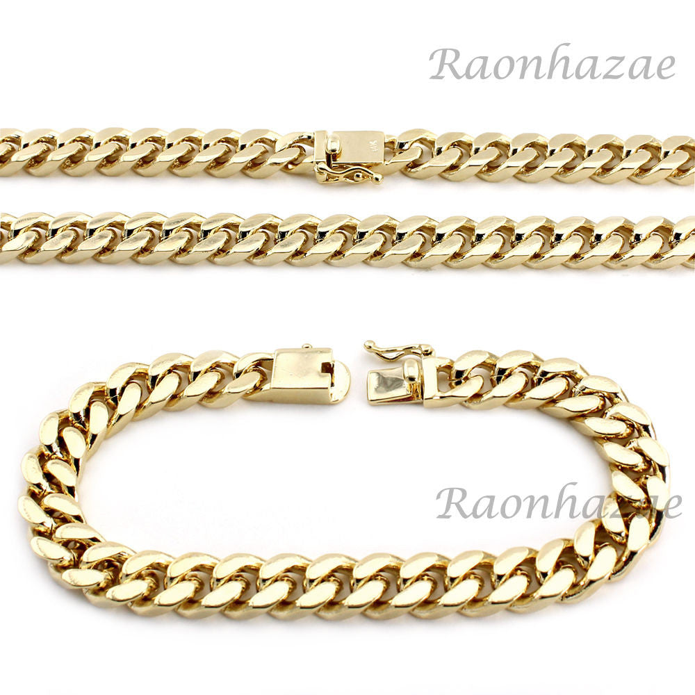 Miami Cuban Link Chain Necklace / Bracelet 14k Gold Finish Mens