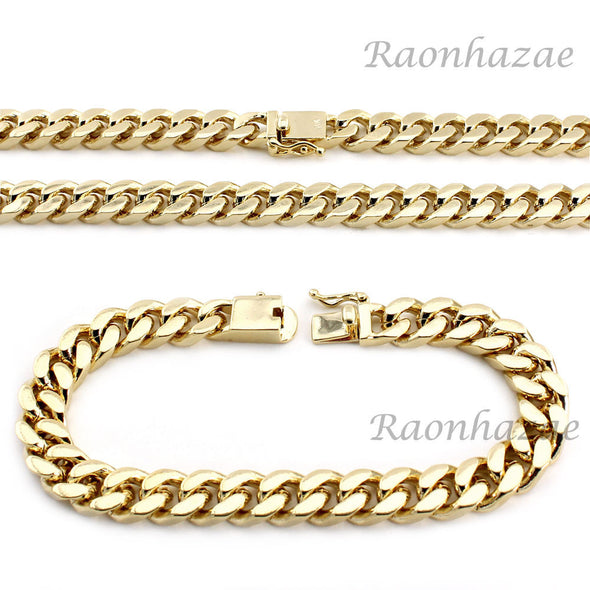 Hip Hop Men 14k Gold Finish Heavy Cuban Link Chain / Bracelet 9" 24" 30" 36" Set - Raonhazae