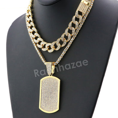 Hip Hop Quavo DOG TAG Miami Cuban Choker Tennis Chain Necklace L08 - Raonhazae