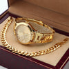 14K Gold PT Designer Bezel Metal Band Gold Watch Diamond Cut Cuban Bracelet G83G - Raonhazae