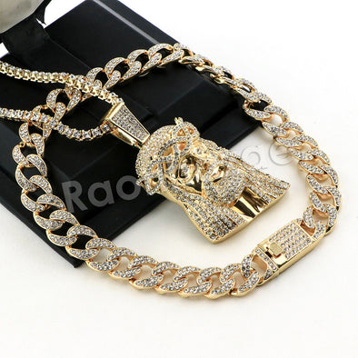 Hip Hop Quavo Jesus Face Miami Cuban Choker Tennis Chain Necklace L29 - Raonhazae