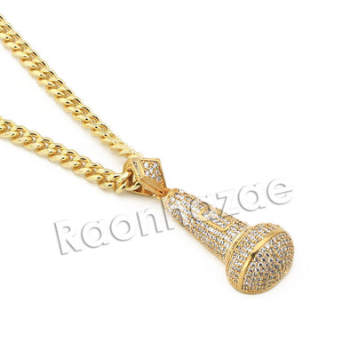 Mens Brass Gold Bling MIC Charm Pendant w/ 5mm 24" 30" Cuban Chain A09G - Raonhazae