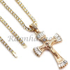 MENS 14K GOLD PT JESUS CROSS 18" TENNIS CHAIN 16" 30" CHOKER CUBAN CHAIN S28G - Raonhazae