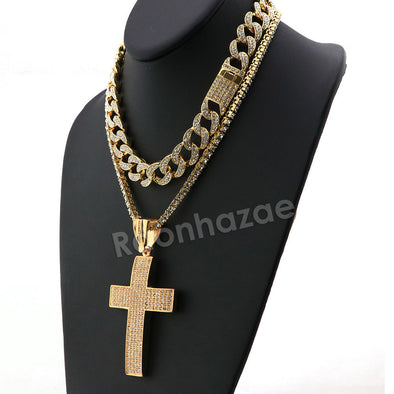 Hip Hop Quavo BIG CROSS Miami Cuban Choker Tennis Chain Necklace L12 - Raonhazae